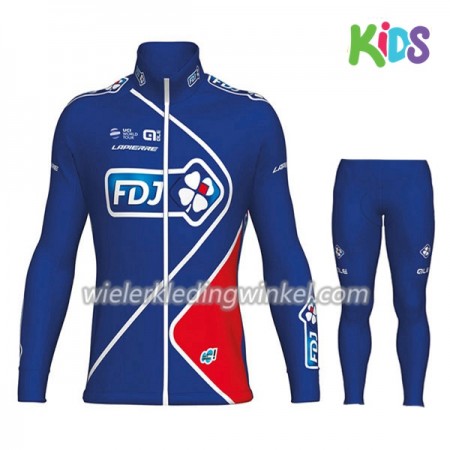 Set Wielershirt Lange Mouw + Fietsbroek Lang 2017 FDJ Kids N002